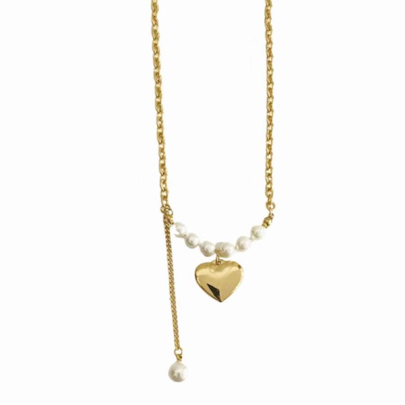 stainless steel heart pearl necklace