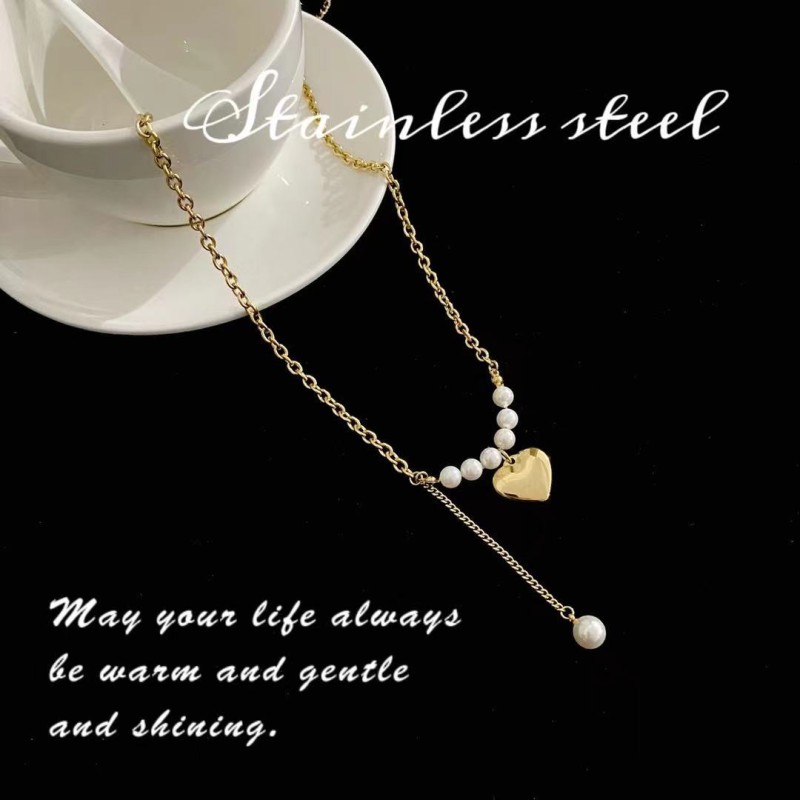 stainless steel heart pearl necklace