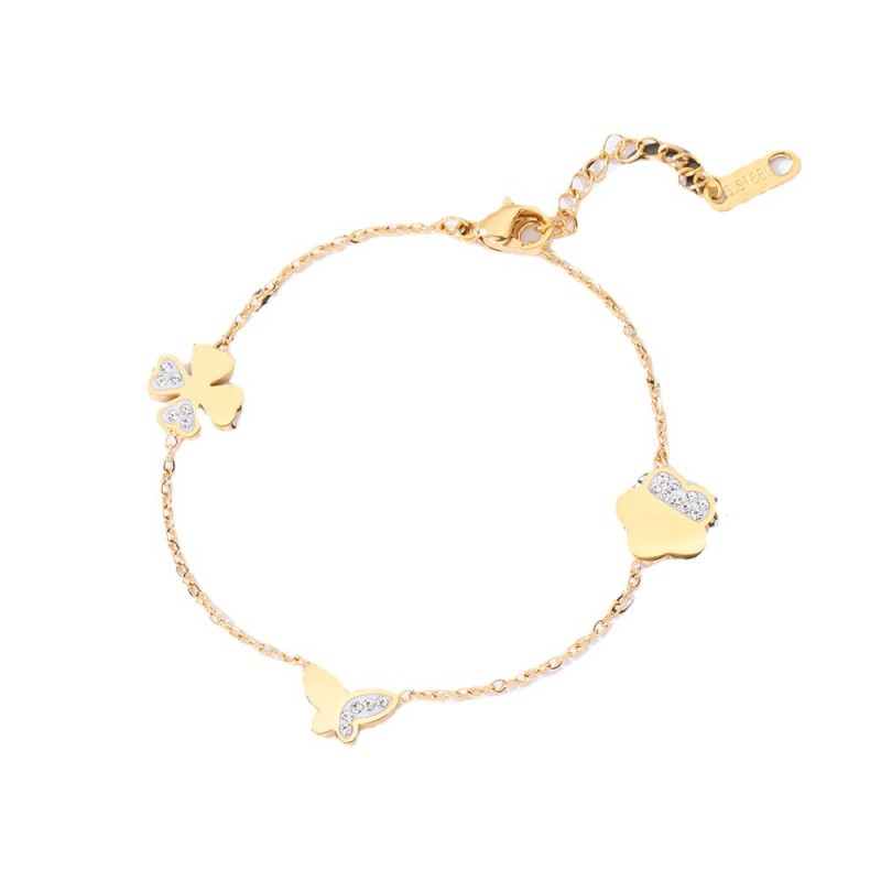 stainless steel Butterfly  lucky clover bracelet