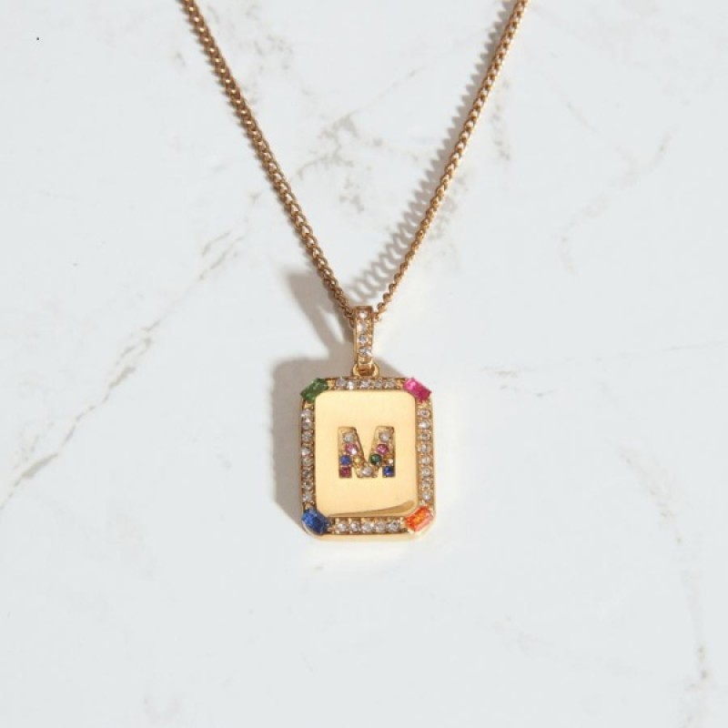 stainless steel colorful zircon letter necklace