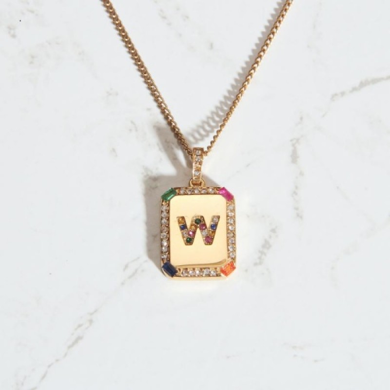 stainless steel colorful zircon letter necklace