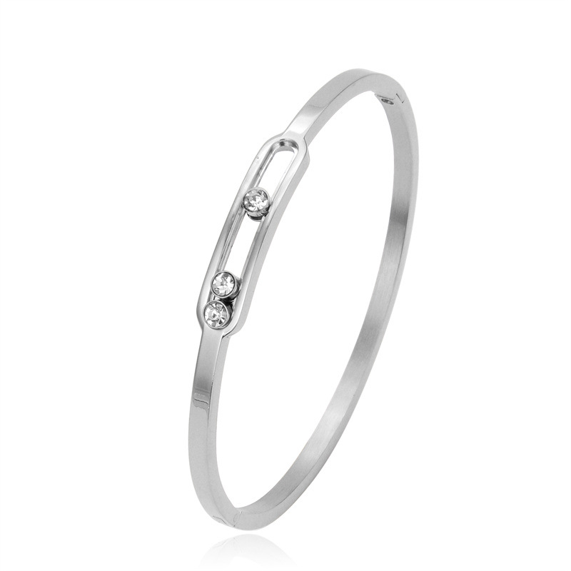 stainless steel Movable zircon bangle bracelet