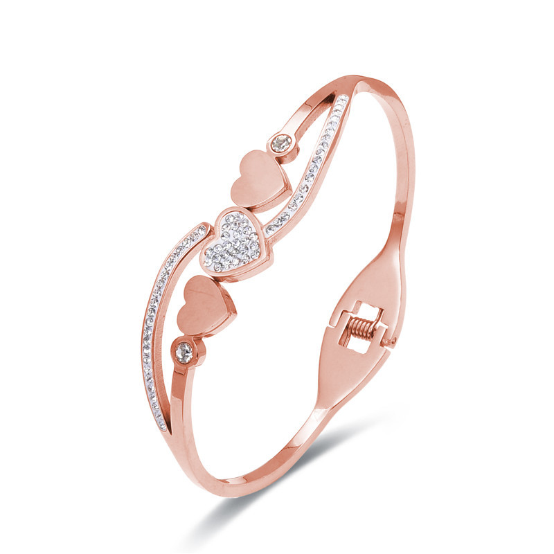 stainless steel zircon heart bangle 