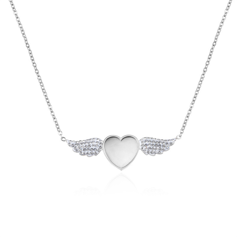 stainless steel angel wing zircon pendant necklace