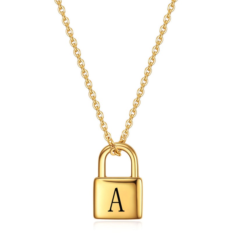 stainless steel lock letter necklace