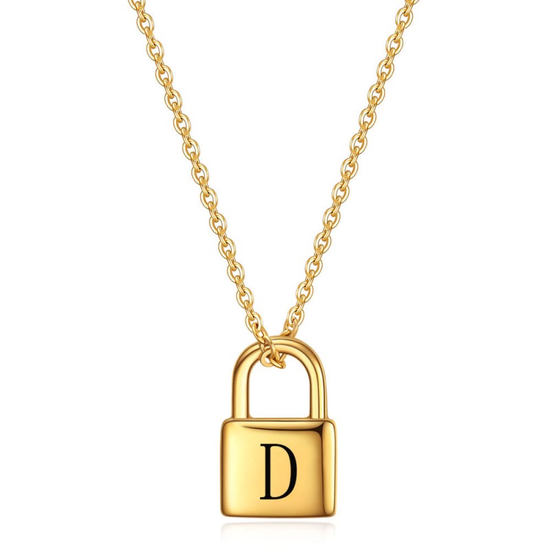 stainless steel lock letter necklace